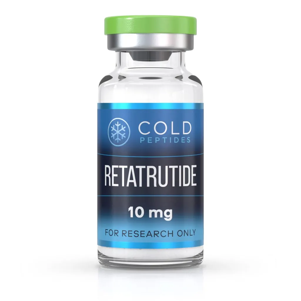 A peptide vial containing Retatrutide 10 mg