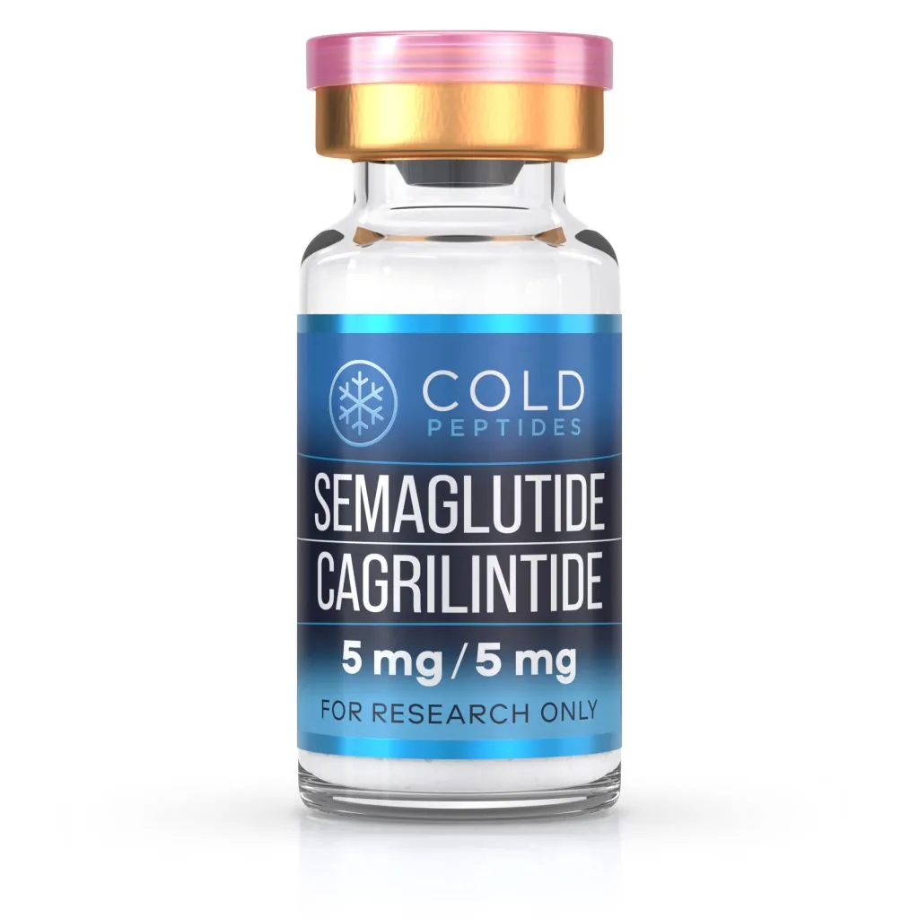 A peptide vial containing a blend of Semaglutide 5mg and Cagrillintide 5mg
