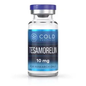 A peptide vial containing Tesamorelin 10 mg
