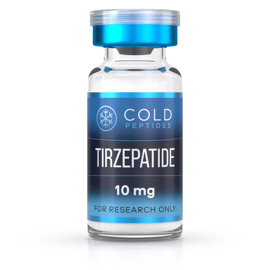 A peptide vial containing Tirzepatide 10 mg