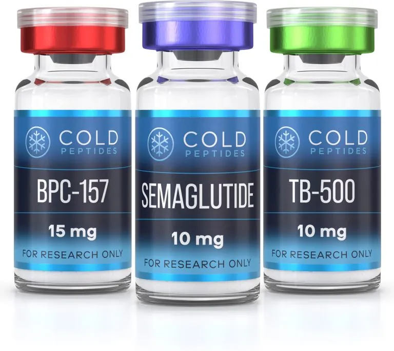 Vials x3 BPC157 Semaglutide TB500 white background cropped