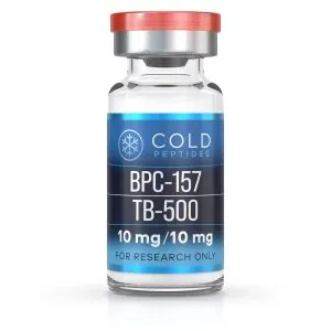 A peptide vial containing a blend of BPC 10 mg and TB-500 10 mg