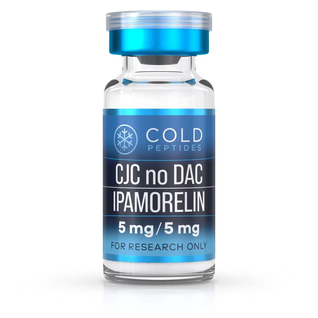 A peptide vial containing CJC no dac 5mg, and Ipamorelin 5mg