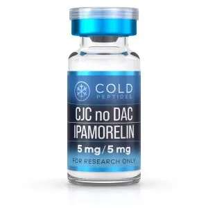 A peptide vial containing CJC no dac 5mg, and Ipamorelin 5mg